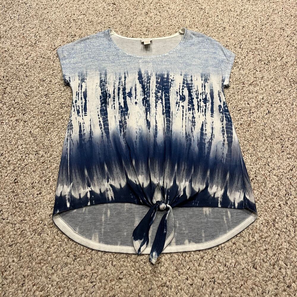 NEW Chicos Texture Tie Die Tamika Top Sz 0 Small Casual Blue Lightweight Summer